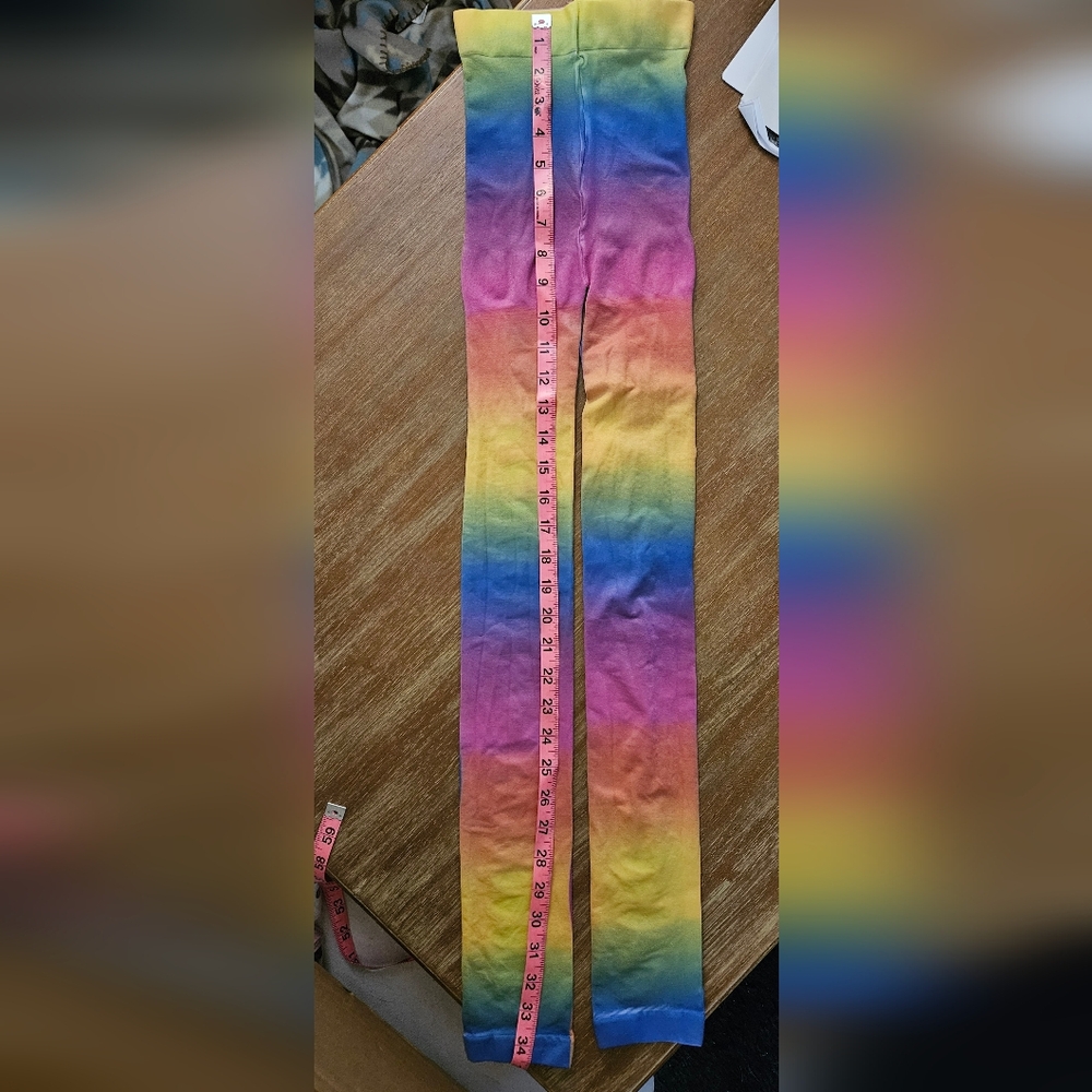 NWOT Rainbow Tie-Dye Cutout Leggings Womens Rainbow Tights Footless Tights - Picture 5 of 6